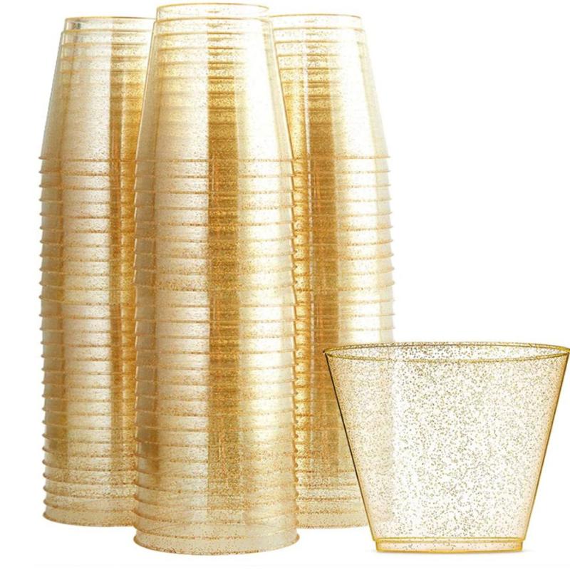 50pcs/set 270ml Disposable Plastic Cups Glitter Whiskey Juice Mousse  Cup Champagne Glass For Party