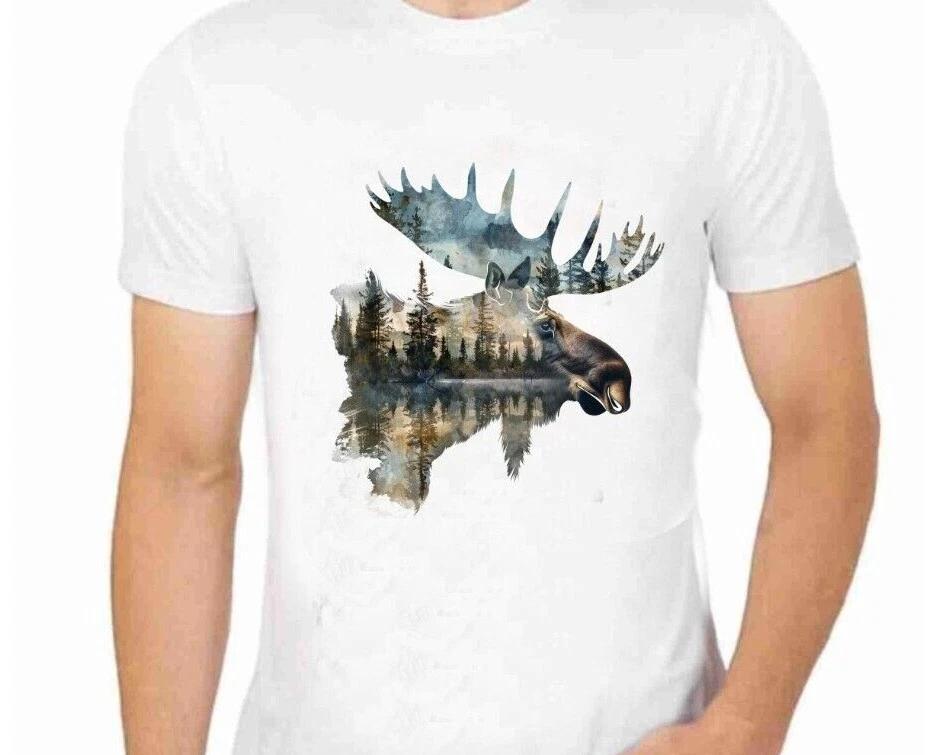 Montana Moose and Trees Silhouette T-Shirt for Men Apparel Wildlife Animal Art S