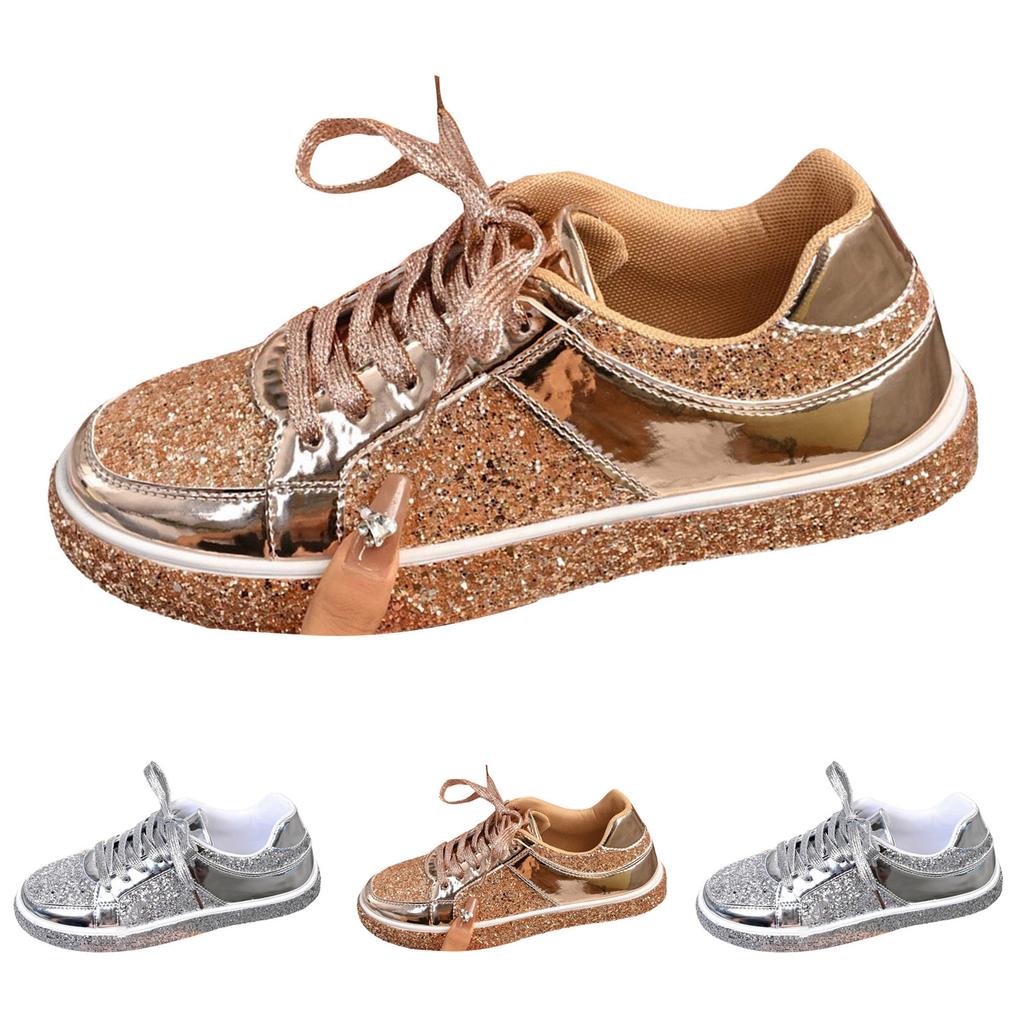 Women's Trendy Casual Thick Soled Sneakers Bright Fashionable Women's Shoes Low Top Lace Up Sports Flat Women's Dress Shoes Flat