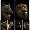 Black And Gold Animals Poster Animal Eagle Lion Carp Wolf Photo Canvas Print Poster Wall Art Decoration Painting Home Decoration