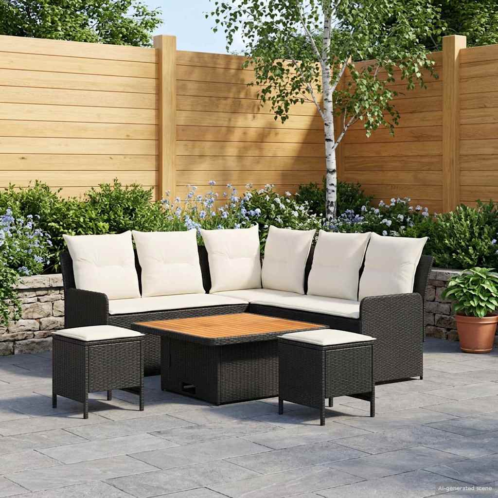 Furniture Set with Cushions 6 pcs Black and Cream PE Rattan
