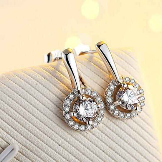 Korean Fashion Hollow Round Diamond Stud Earrings - Silver Women's Jewelry