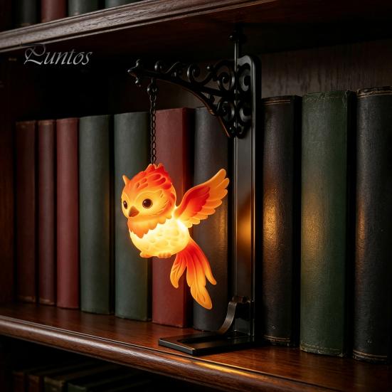 Birthday Surprise for Fans Magical Bookshelf Lamp with Owl Phoenix And Stag Figures, Vintage Iron Stand Warm Nighttime Reading Light, Light Decorative