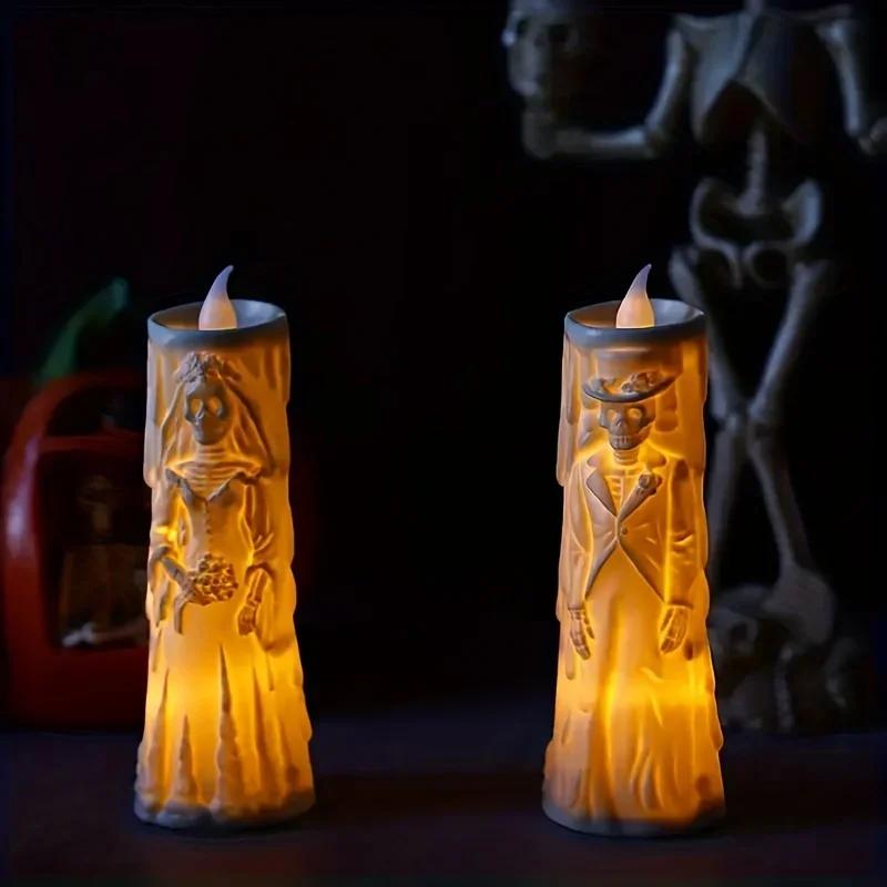LED Halloweenová kostlivá lampa Svítící svíčka Hororová dekorační rekvizita Duch Ženich Nevěsta Pár lampy Párty ozdoba Halloweenová výzdoba