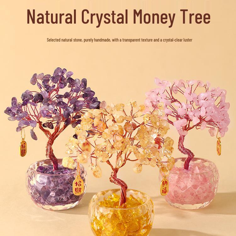 Citrine Money Tree Cat Ornament - Home, Office, Housewarming or Birthday Decoration