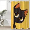 Curious Black Cat Shower Curtain - Cute Big eyed Cat Hanging on Living Room Wall, Bedroom Decoration - Fantastical Home