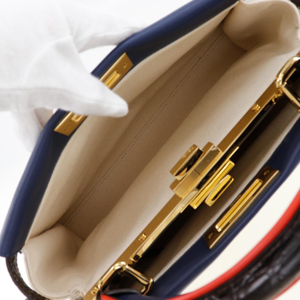 Fendi Peekaboo Handbag 8BN290 2WAYShoulder White / Navy canvas/Calfskin Women Used