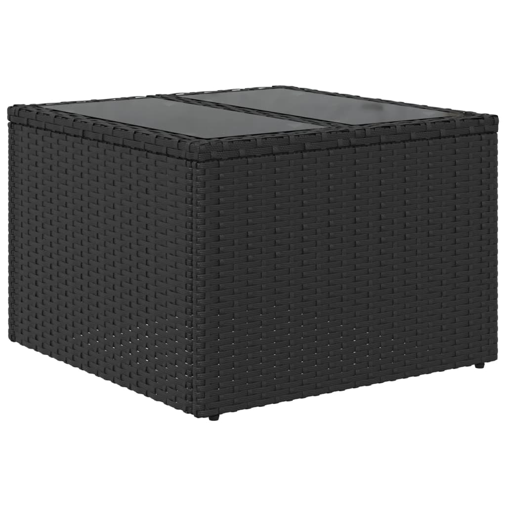 Vidaxl Stół Ogrodowy Ze Szklanym Blatem, Czarny, 55X55X37Cm, Rattan Pe