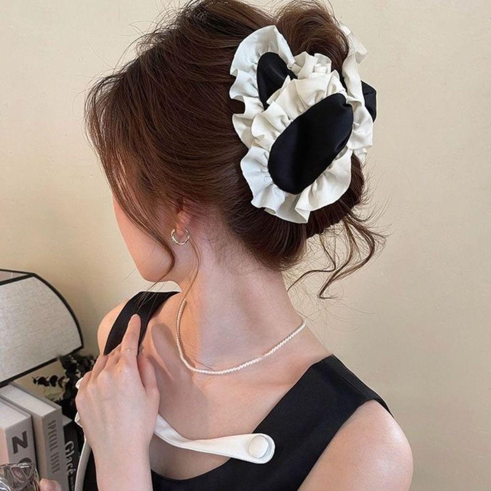 Creative Polka Dot Cloth Triangle Hair Claw Cute Heart Large Shark Clip Fabric Bowknot Pearl Hairpin Female