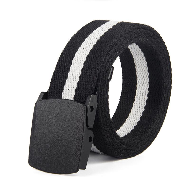 Striped Canvas Belt with POM Steel Buckle - Casual Woven Cotton Design