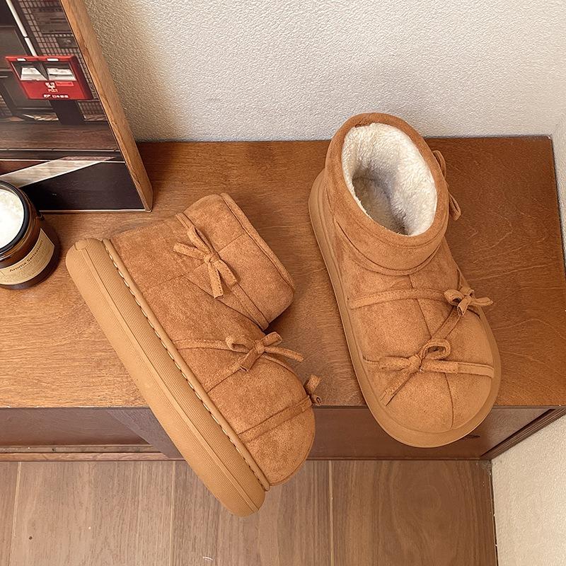 Retro Bow Snow Boots Women's Autumn and Winter New Niche Thick-soled Velvet Non-slip Short Boots Cotton Shoes Women