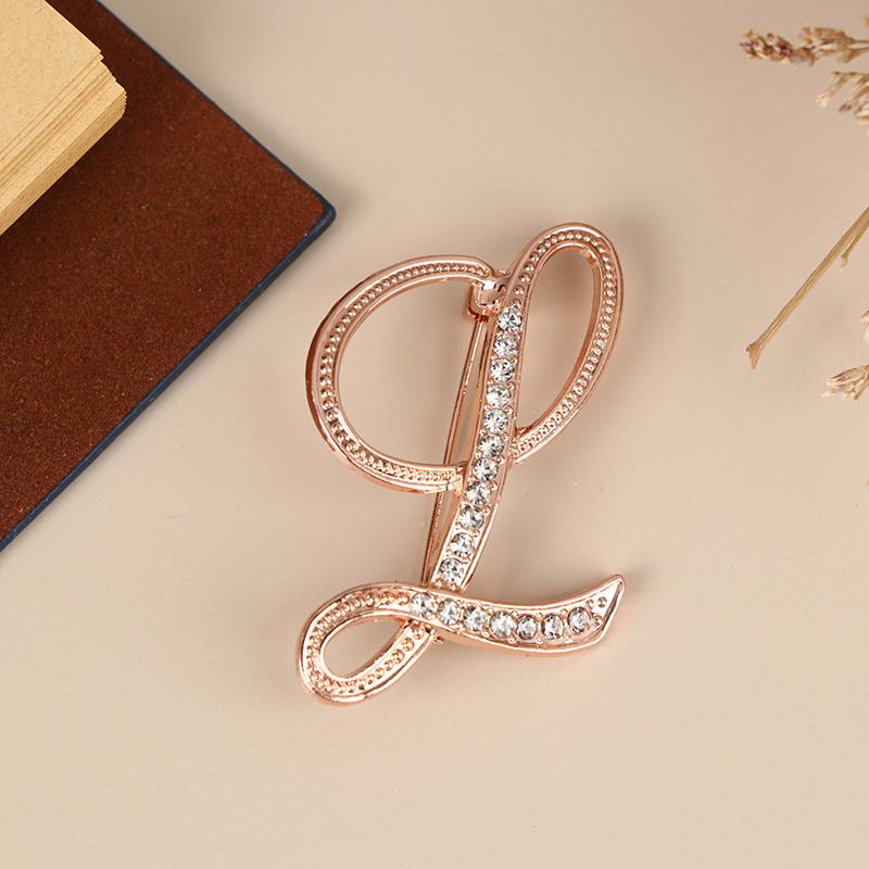 Women Luxury Letter Brooch Pins In Rose Gold Color   English Alphabet Pins Cute Jewelry Accessories Gift
