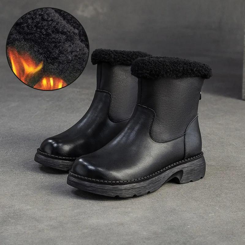 

Johnature Ретро Плюшевые Теплые Короткие Ботинки Натуральная Кожа Круглый Носок Толстый Каблук Женская Обувь 40 чёрный