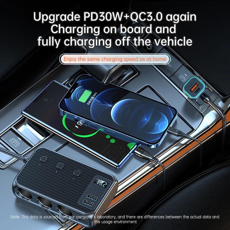 128W Car Charger Adapter 9 Port 4 USBQuick Charging PD 30W/QC 3.0 12V/24V DC Car Phone Charger for Huawei Xiaomi Samsung