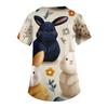 Women's Fashion V-Neck Short-Sleeved Workwear With Pockets Easter Print Top Caregiver Uniform