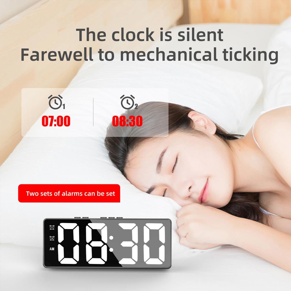 HD Ayna LED Dijital Çalar Saat Ses Kontrolü Erteleme Fonksiyonu Çift Alarm Masası Saati Çift Alarm Saati Gece Modu Parlaklık