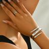 Stainless Steel Water Drop Bangle Ring Set for Women Geometric Teardrop Open WristCuff Irregular Twisted Bracelet Jewelry