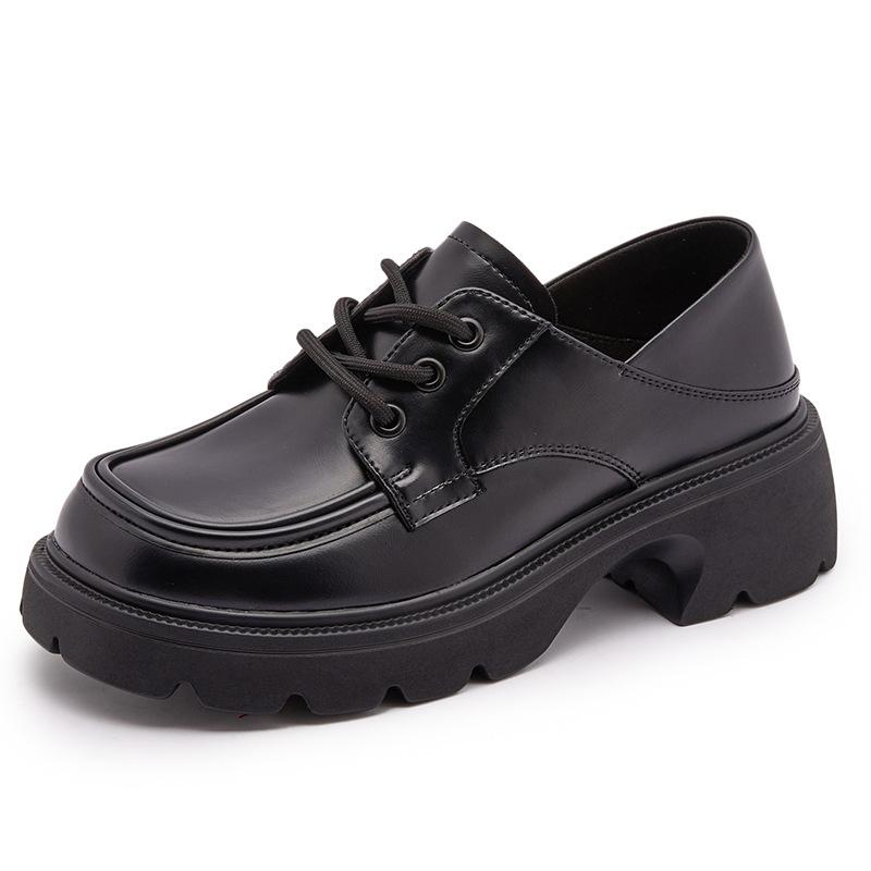 

Leather small leather shoes women s 2025 autumn new British style lace-up platform single shoes versatile height increase two wear loafers 40