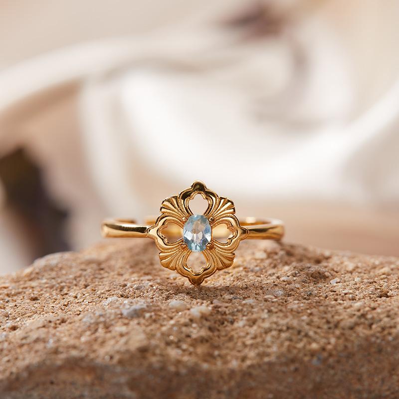 S925 Sterling Silver Natural Colored Treasure Necklace Women'S Niche Light Luxury High-End Set French Retro Brushed Collarbone Chain