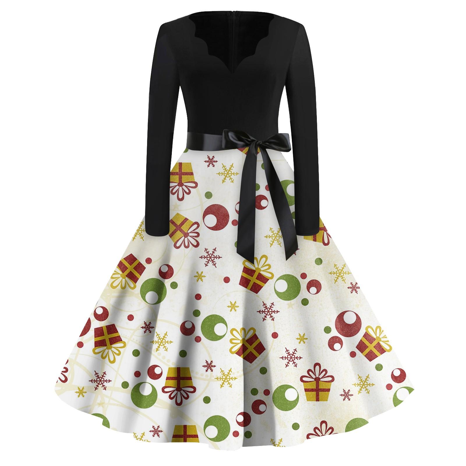 Женская мода винтаж с длинным рукавом и V-образным вырезом с рождественским принтом — фото 8