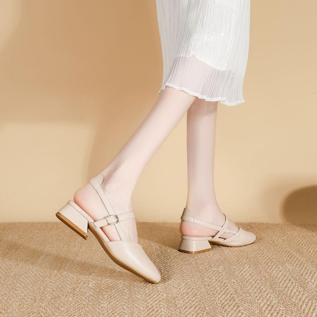 Autumn new single shoes women wear high-end fashion bag head women's shoes empty breathable sandals female temperament versatile