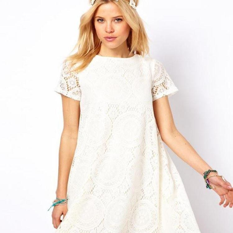 Elegante Abito in Pizzo Stile Europeo Abito Corto Svasato Vita Alta