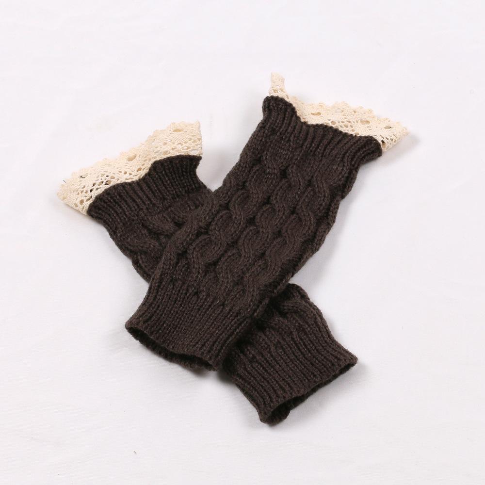 Women's Winter Knit Half-Finger Gloves with Pretty Lace Cuff