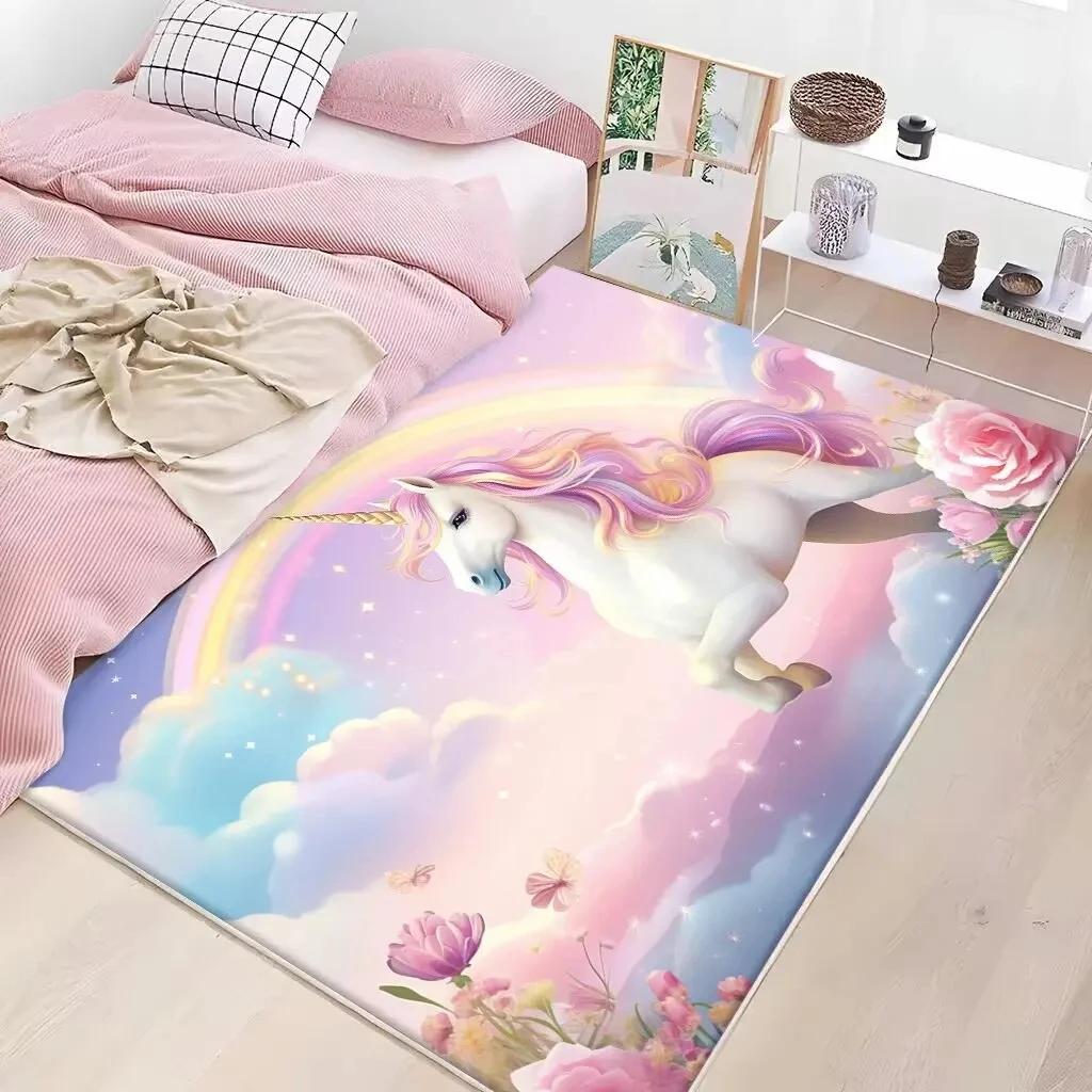 Pink Cute Unicorn Carpet Children's Bedroom Soft Rug Kid Rooms Bedside Carpet Living Room Decorative Colorful Mat Non-slip