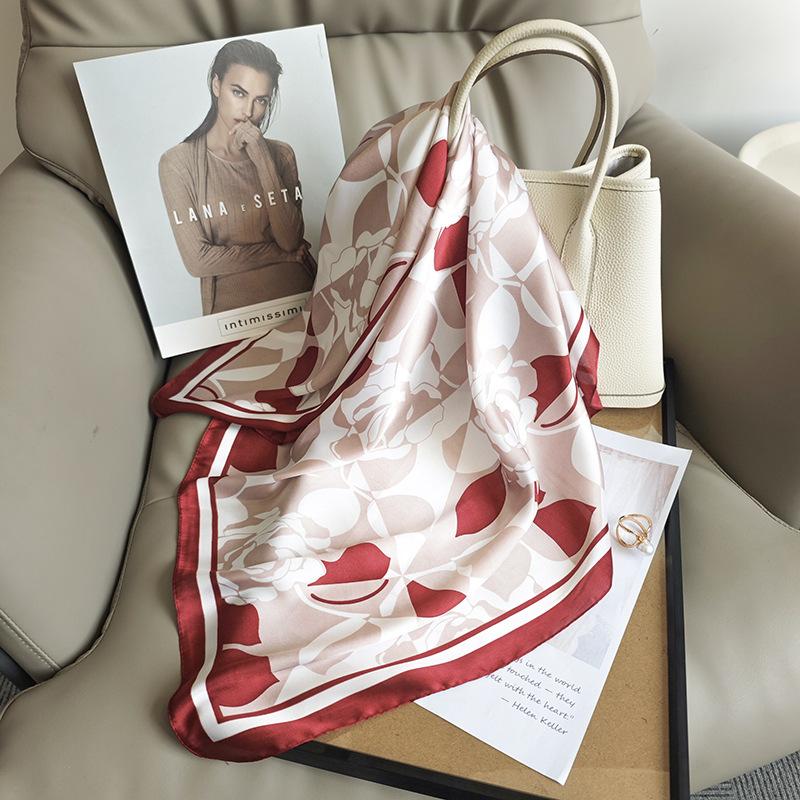70 Square Scarves Spring and Summer High-value Creative Silk Scarves Women's Small Fresh and Simple Flower Printing Simulation Silk Square Scarves