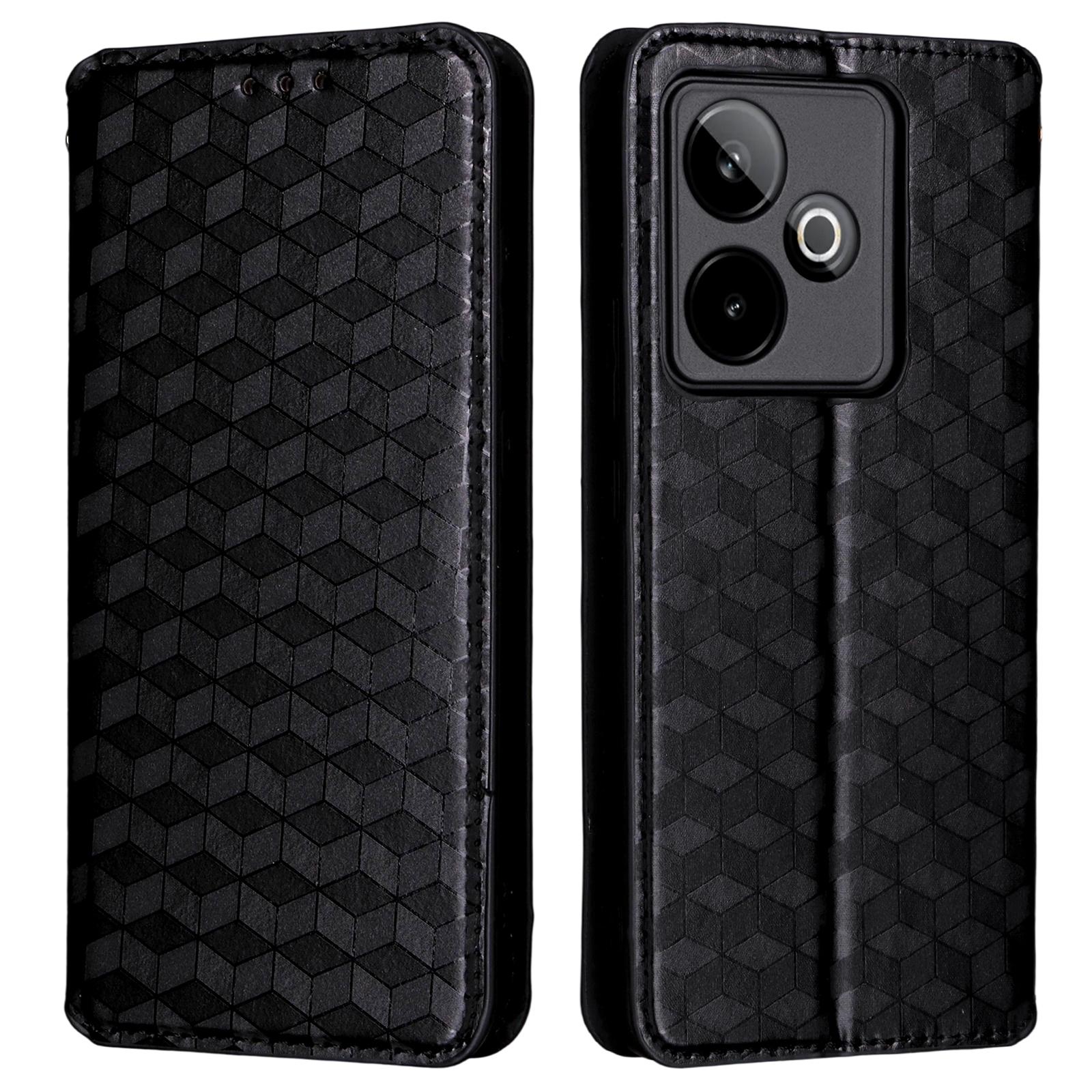 

For Realme GT 7 5G Case Wallet Rhombus Imprinted Leather Phone Cover Black
