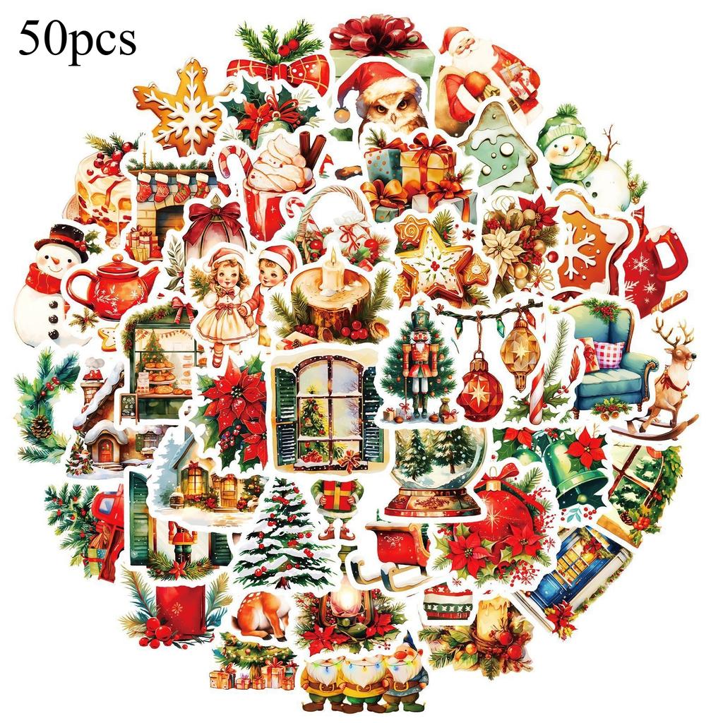 50pcs/set Christmas Vinyl Stickers Gift Packaging Stickers Laptops Water Bottles Helmets DIY Craft Stickers Christmas Decoration