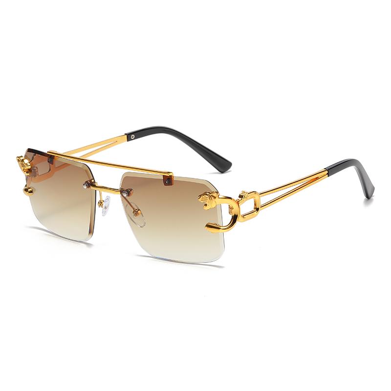Fashion Rimless Square Double Bridge Sun Glasses Vintage Women Men Sunglasses UV400
