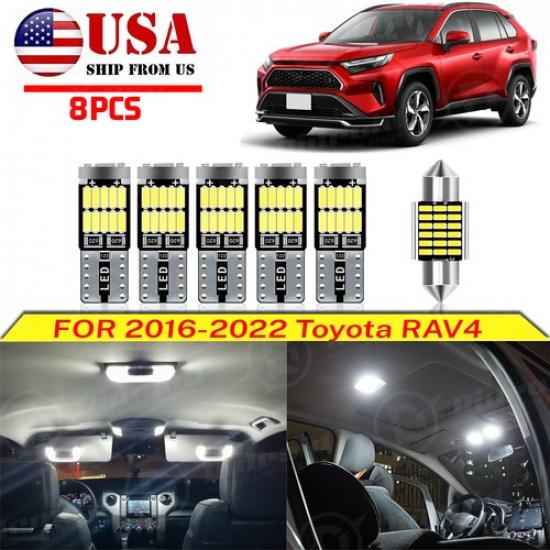 Комплект из 8 шт. белых светодиодных ламп для салона для Toyota RAV4 2016- + Инструмент