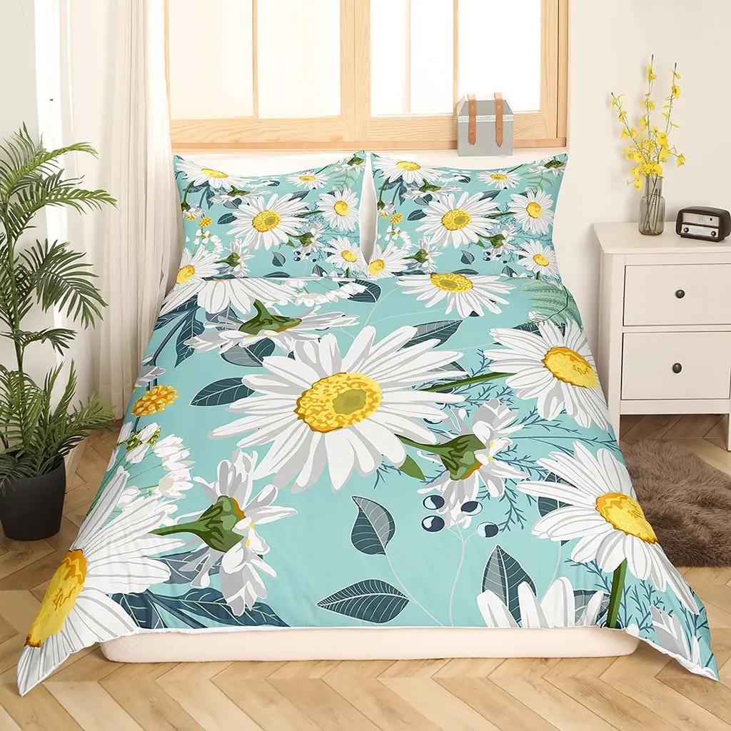 Yellow Daisy Duvet Cover Set Cute Floral Bedding Set For Kids Child Girls Garden Flowers King Comforter Cover With Pillowcase