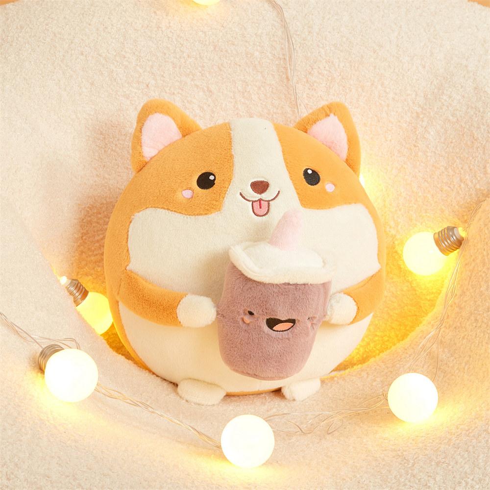 

Non-Toxic 30Cm Cute Fat Corgi Plush Toy Cartoon Animal Pillow Stuffed Soft Cup Milk Tea Boba Plushie Doll For Children Gifts 30cm