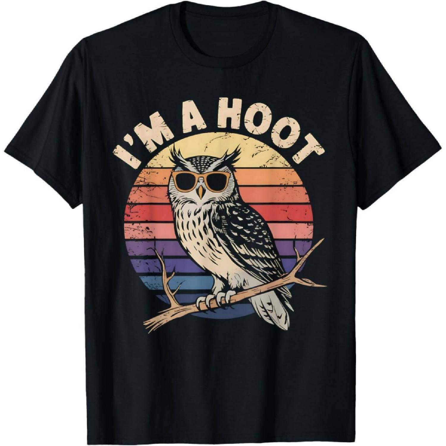 Retro I M A Hoot Owl Bird Lover Funny Sarcastic Vintage Joke T-Shirt S