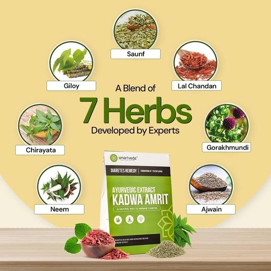 Smartveda Kadwa Amrit Herbal Powder - A Blend of 7 Time-Honored Herbs for General Wellbeing - Plant-Based Formula - Set of 3 (300 gm Each)