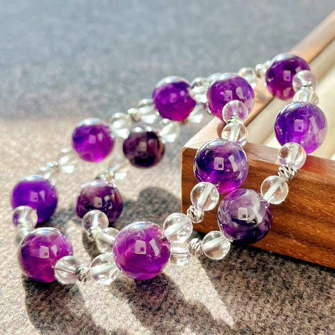 Retro High Quality Natural Large Particle 12Mm Amethyst White Crystal Bracelet Bracelet.
