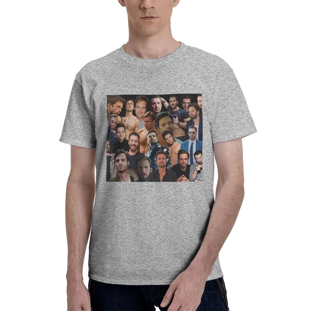 Sebastian Stan und Chris Evans Collage Herren T-Shirt Übergröße T-Shirts Herren Rundhals Baumwolle T-Shirts Kurz Sommer Herren
