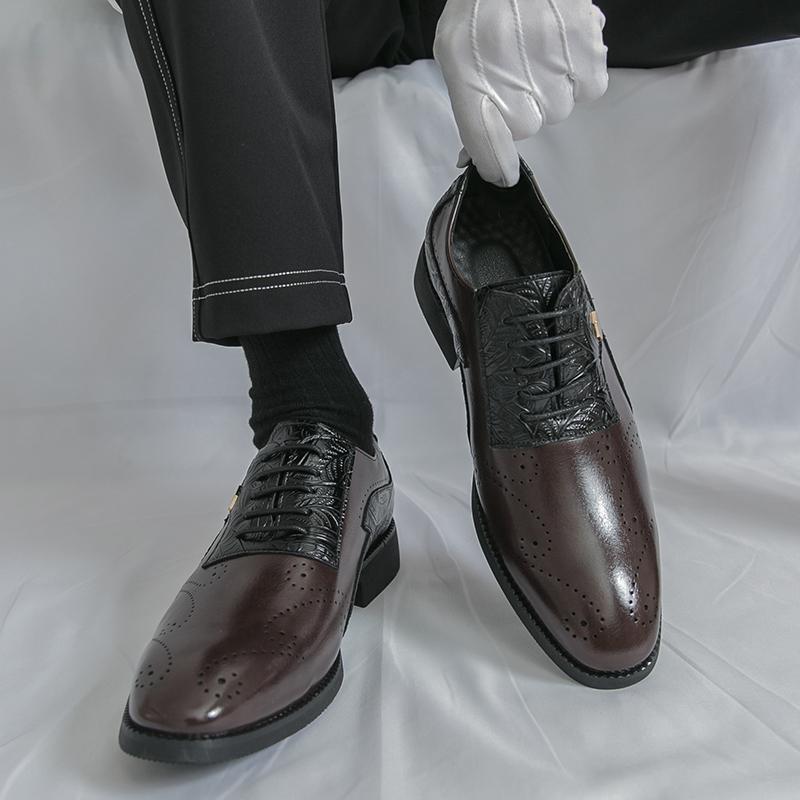 Fashion Trendy Fashionable Men Formal Leather Shoes Brown Lace-up Business Office Brand Leather Shoes Wedding Banquet Shoes Sizes 38-46