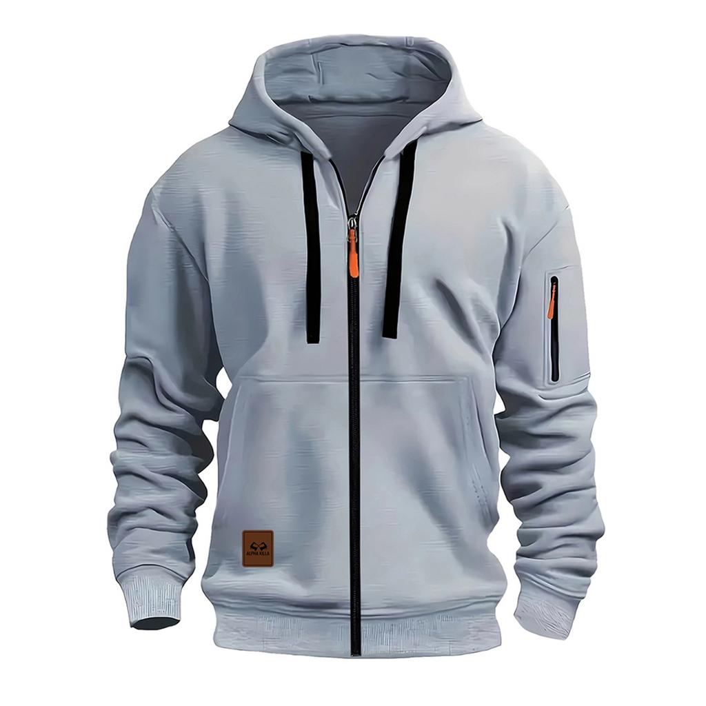 Men's Casual Jacket with Zipper and Multiple Pockets
