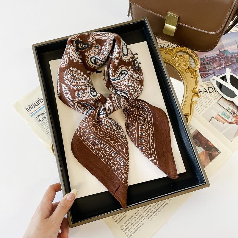 Decorative Small Square Scarf 71CM Simulated Silk Scarf Spring and Autumn Headscarf Neck Protection Cotton and Linen Scarf Scarf Tied Silk Scarf