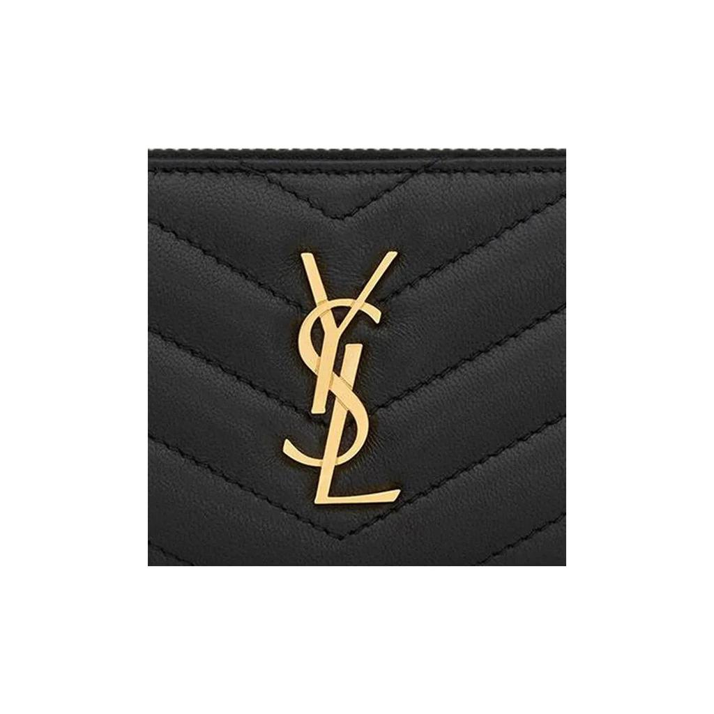 SAINT LAURENT YSL Full-Zip Lambskin Wallet for Women in Black