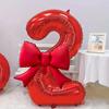 New Large 32inch Number Digital 0-9 Balloon with Red Bowknot Anniversary Decoration Foil Balloons Red Birthday Party Balloons