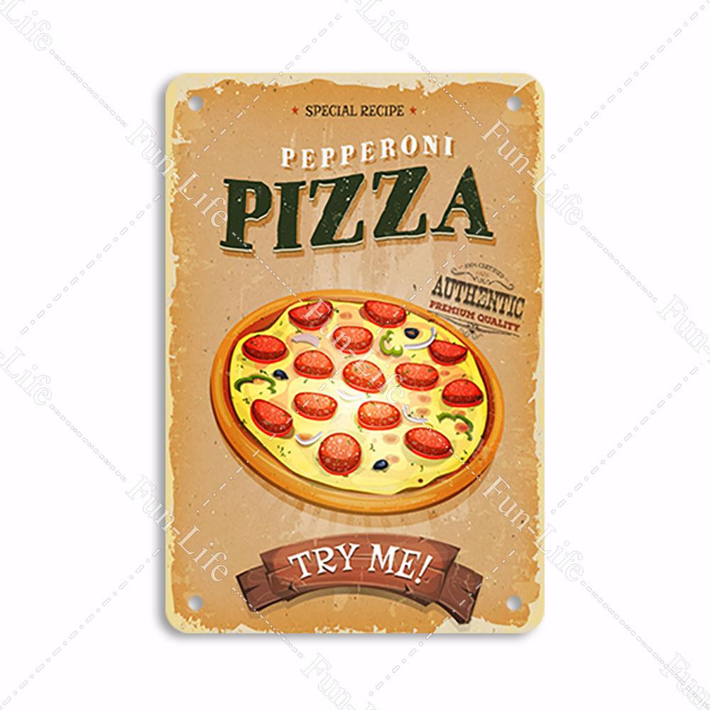 Pizza Dessert Metal Poster Food Tin Sign Plaque Metal Restaurant Vintage Wall Decor for Bar Club Metal Signs 20x30cm