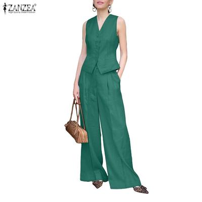 Women Sleeveless Vest Tops and Pants Summer Two Piece Suit Sets