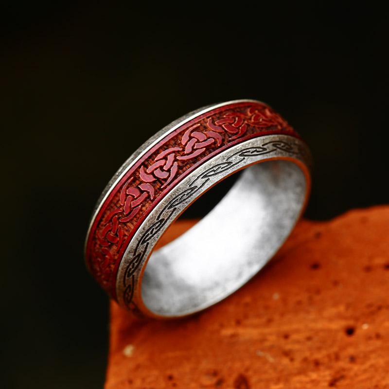 

BEIER 2024 New Unique Design Stainless Steel Spinning Viking Red Rosewood Ring For Men Nordic Valknut Celtic Knot Wood Jewelry 7