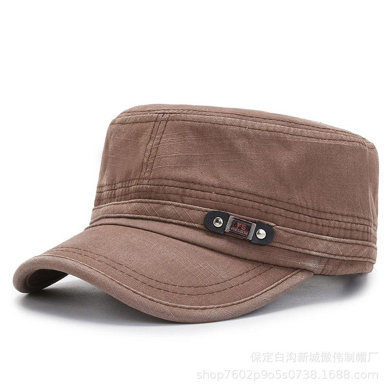 

Осенняя новая мужская потертая старая шляпа с плоским верхом, модная универсальная шляпа без капюшона из хлопка, европейская и американская шляпа из африканских стран M（56-58cm） темно-коричневого