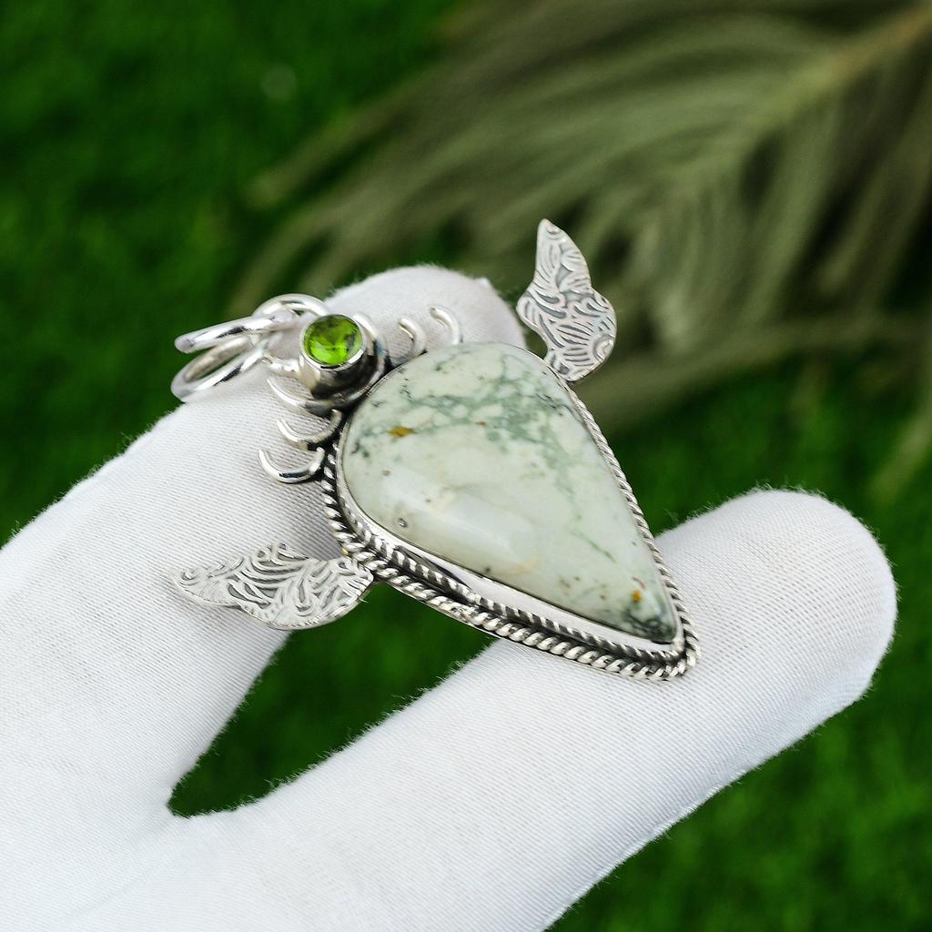 925 Sterling Silver Imperial Jasper Stone Peridot Daughter Anniversary Pendant