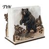 Decorative Napkin Stand for Dining Room Rustic Wooden Holder, Octopus/Bird/Goose/Turtle/Black Bear/Elephant Pattern, Compact Tissue Modern Wood